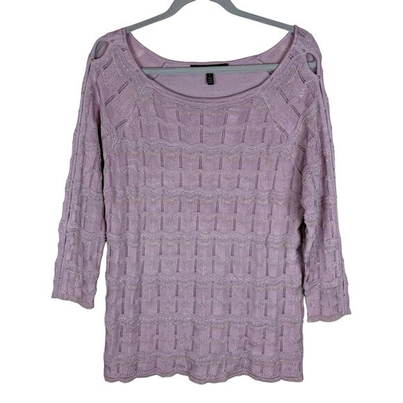 White House Black Market Sweaters - White House Black Market Sweater Women Large Purple Knitted Beaded Cold Shoulder